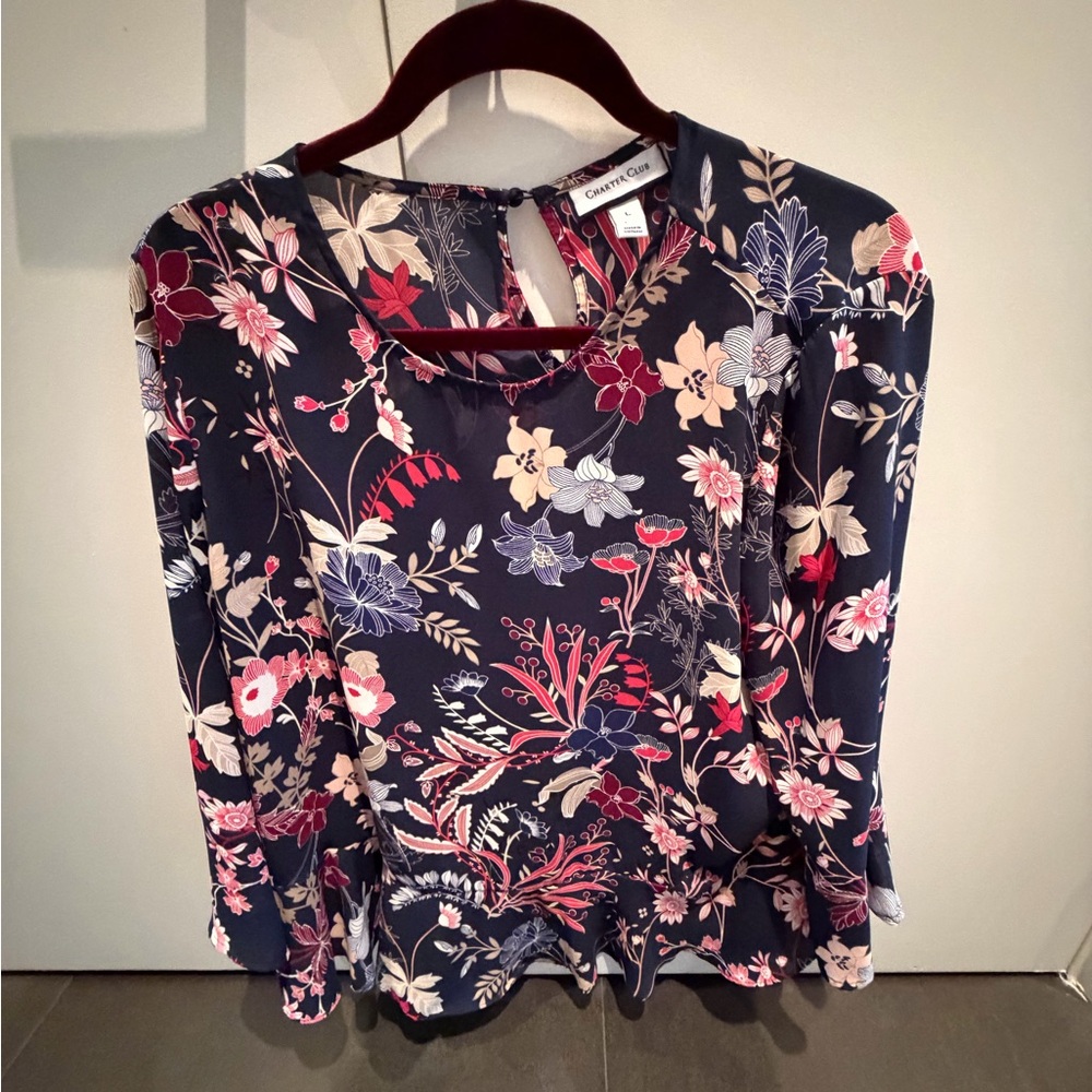 Charter Club Navy Floral Blouse